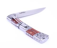 Gül Ağacı Kabzeli Kaplan İşlemeli Katlanabilir Çakı A3159-A