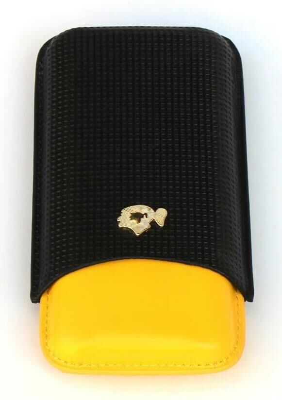 Cohiba Sarı-Siyah Deri Puro Kılıfı Üçlü  / Seyahat Humidoru