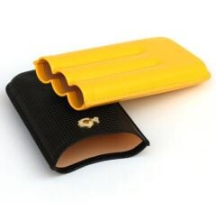 Cohiba Sarı-Siyah Deri Puro Kılıfı Üçlü  / Seyahat Humidoru