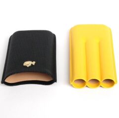 Cohiba Sarı-Siyah Deri Puro Kılıfı Üçlü  / Seyahat Humidoru