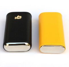 Cohiba Sarı-Siyah Deri Puro Kılıfı Üçlü / Seyahat Humidoru