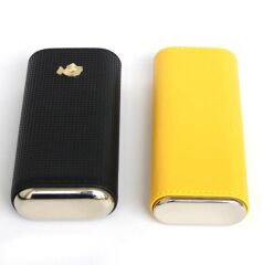 Cohiba Sarı-Siyah Deri Puro Kılıfı İkili / Seyahat Humidoru