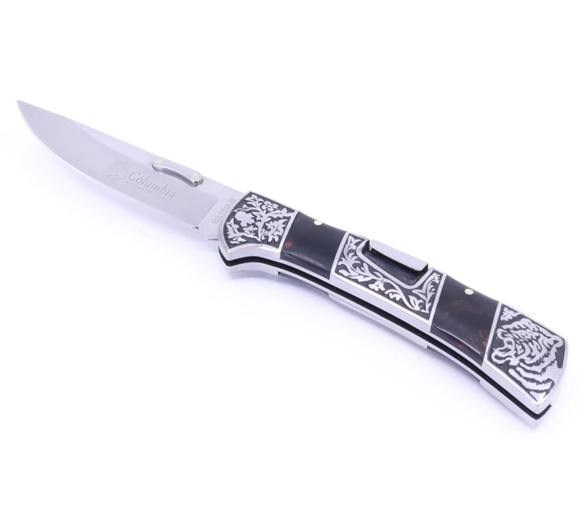 Reçine Kabzeli Kaplan İşlemeli Katlanabilir Çakı A3159-B
