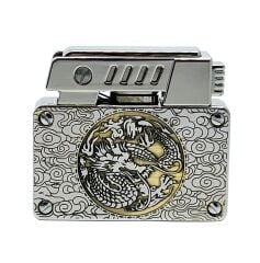 Chief King's Fire Ibelo Model Ejderha (Dragon) Kabartmalı Gümüş Renk Benzinli Çakmak - Özel Hediyelik Kutulu