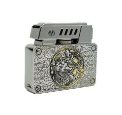 Chief King's Fire Ibelo Model Ejderha (Dragon) Kabartmalı Gümüş Renk Benzinli Çakmak - Özel Hediyelik Kutulu