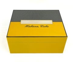 Puro Saklama Kutusu - Humidor Sarı/Kareli