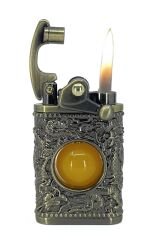 Zorro Ultimate Justice Antik Bronz Ejderha Kabartmalı Benzinli Muhtar Çakmağı - Özel Hediyelik Kutulu