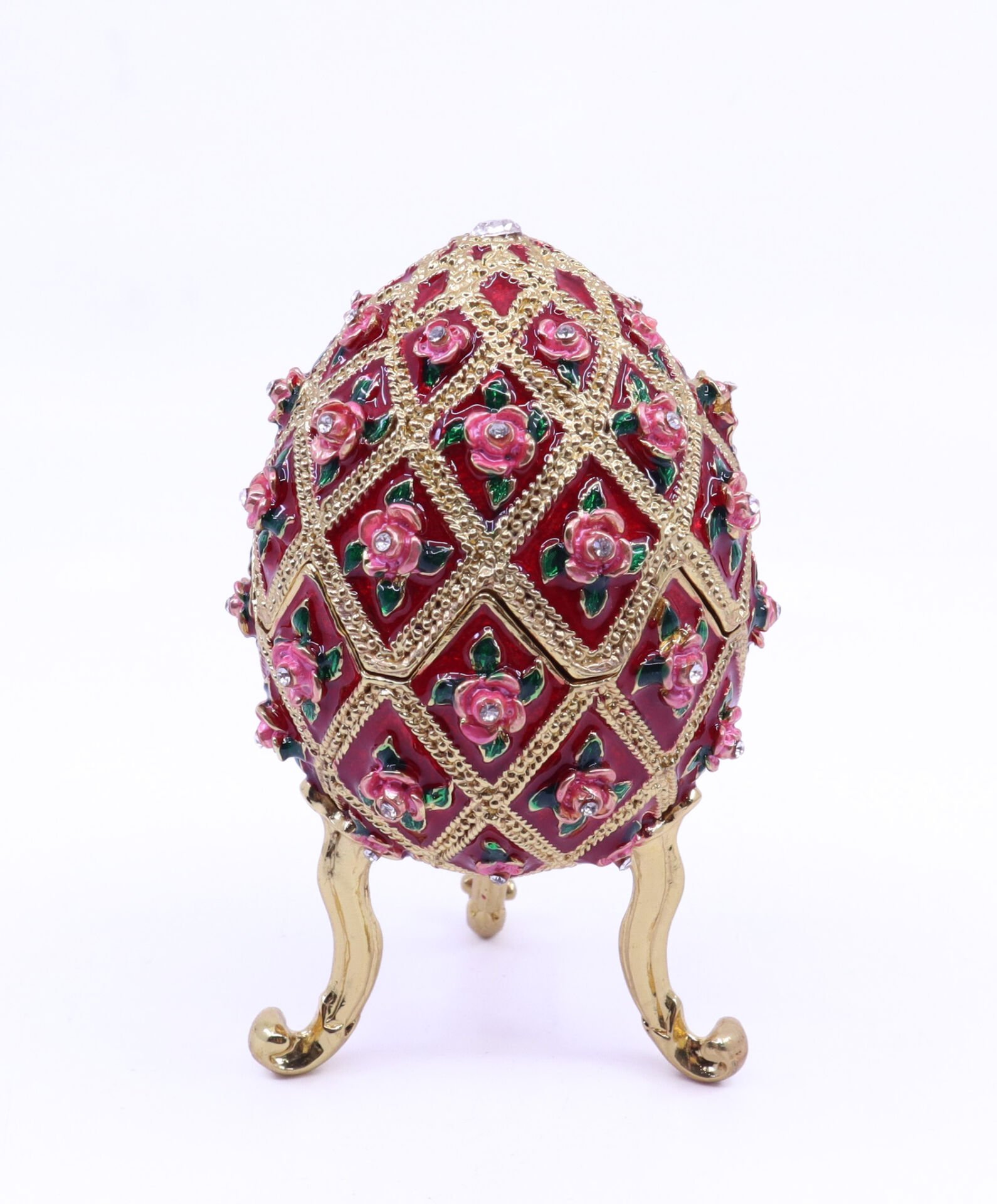 Swarowski Taşlı Dekoratif Yumurta Mücevher/Takı Kutusu - Kırmızı