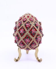 Swarowski Taşlı Dekoratif Yumurta Mücevher/Takı Kutusu - Kırmızı