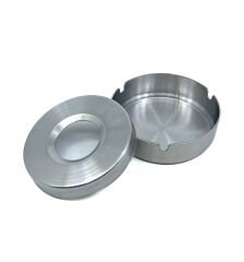 Paslanmaz Çelik Kapaklı Küllük, Ofis ve Ev Tipi Rüzgara Dayanıklı Metal Kül Tablası, 10 cm