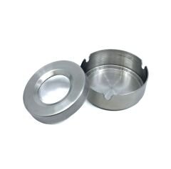 Paslanmaz Çelik Kapaklı Küllük, Ofis ve Ev Tipi Rüzgara Dayanıklı Metal Kül Tablası, 8 cm