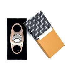 Parmida Lüks Antik Bakır Çift Bıçaklı Puro Kesici - Paslanmaz Çelik Giyotin Kesim, Ergonomik Gövde ve Özel Hediye Kutulu