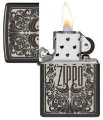 Zippo High Polish Black Flowing Pattern Dizayn