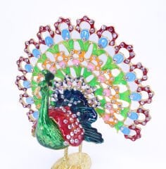 Swarovski Taşlı Yeşil Tavus Kuşu Figürlü Mücevher-Takı Kutusu