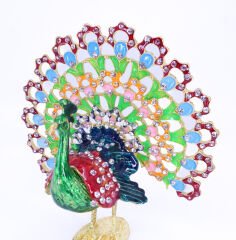 Swarovski Taşlı Yeşil Tavus Kuşu Figürlü Mücevher-Takı Kutusu