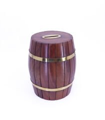 Pirinç - Ahşap Fıçı Kumbara Ofis Masa Dekoru Tip Box Büyük Boy