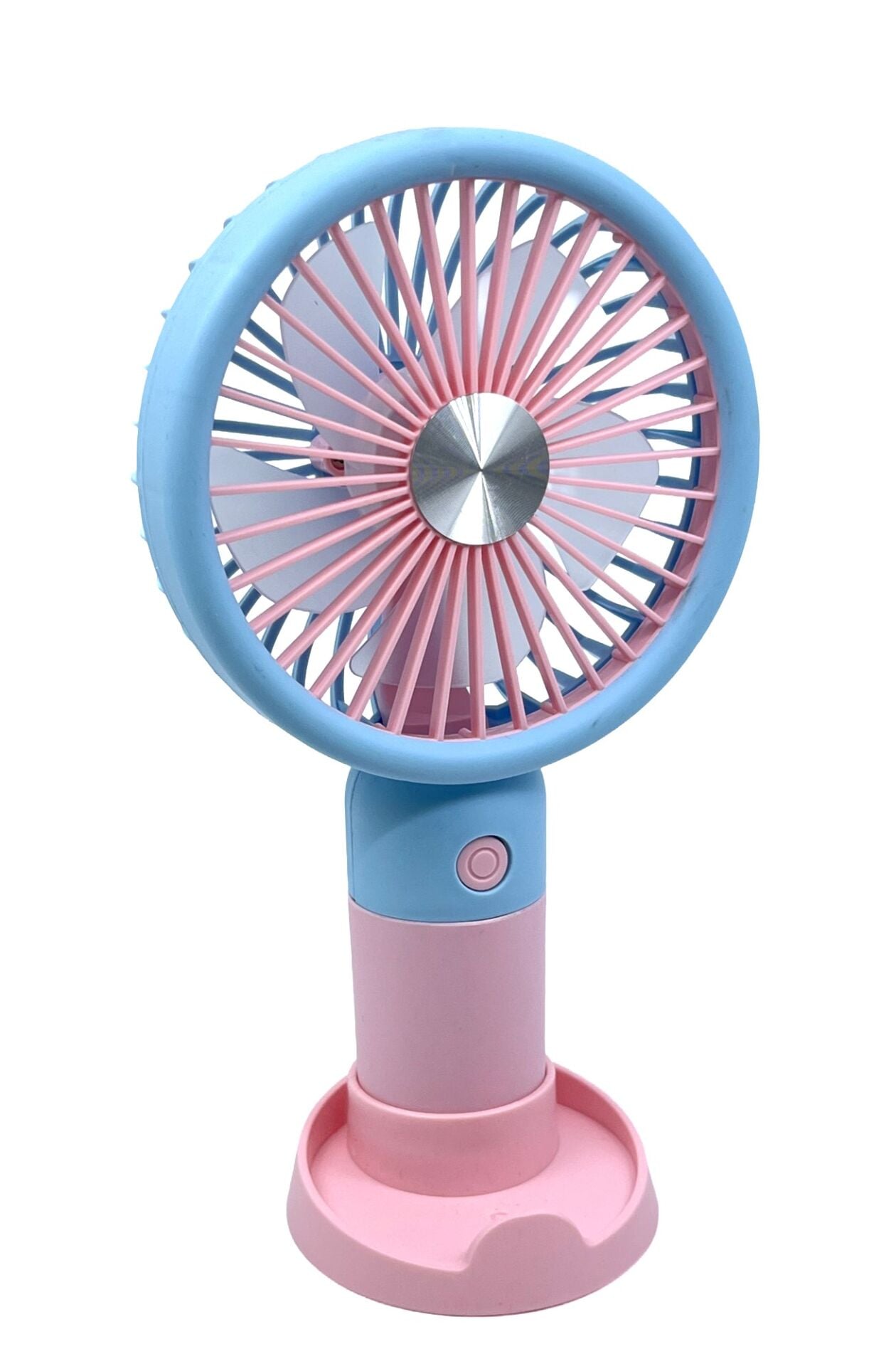 Şarjlı Taşınabilir El Pervanesi / Masa Üstü Mini Fan (Mavi-Pembe)