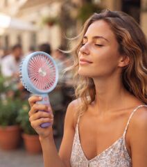 Şarjlı Taşınabilir El Pervanesi / Masa Üstü Mini Fan (Mavi-Pembe)