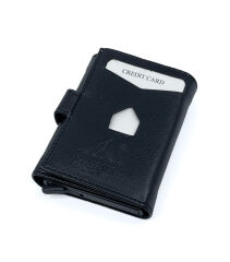 Kayader Mekanizmalı Hakiki Deri Erkek Cüzdan - Kartlık - RFID Korumalı Siyah