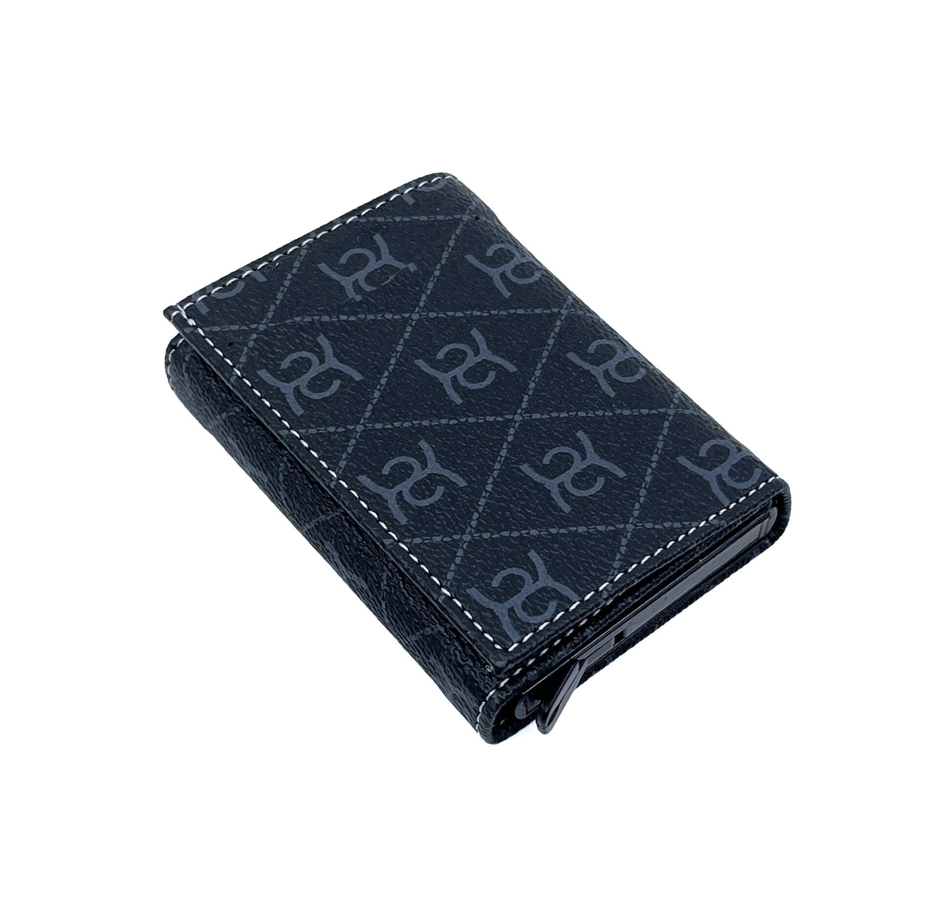 Kayader Mekanizmalı Monogram Baskı Desen Erkek Cüzdan - Kartlık - RFID Korumalı Siyah - Gri