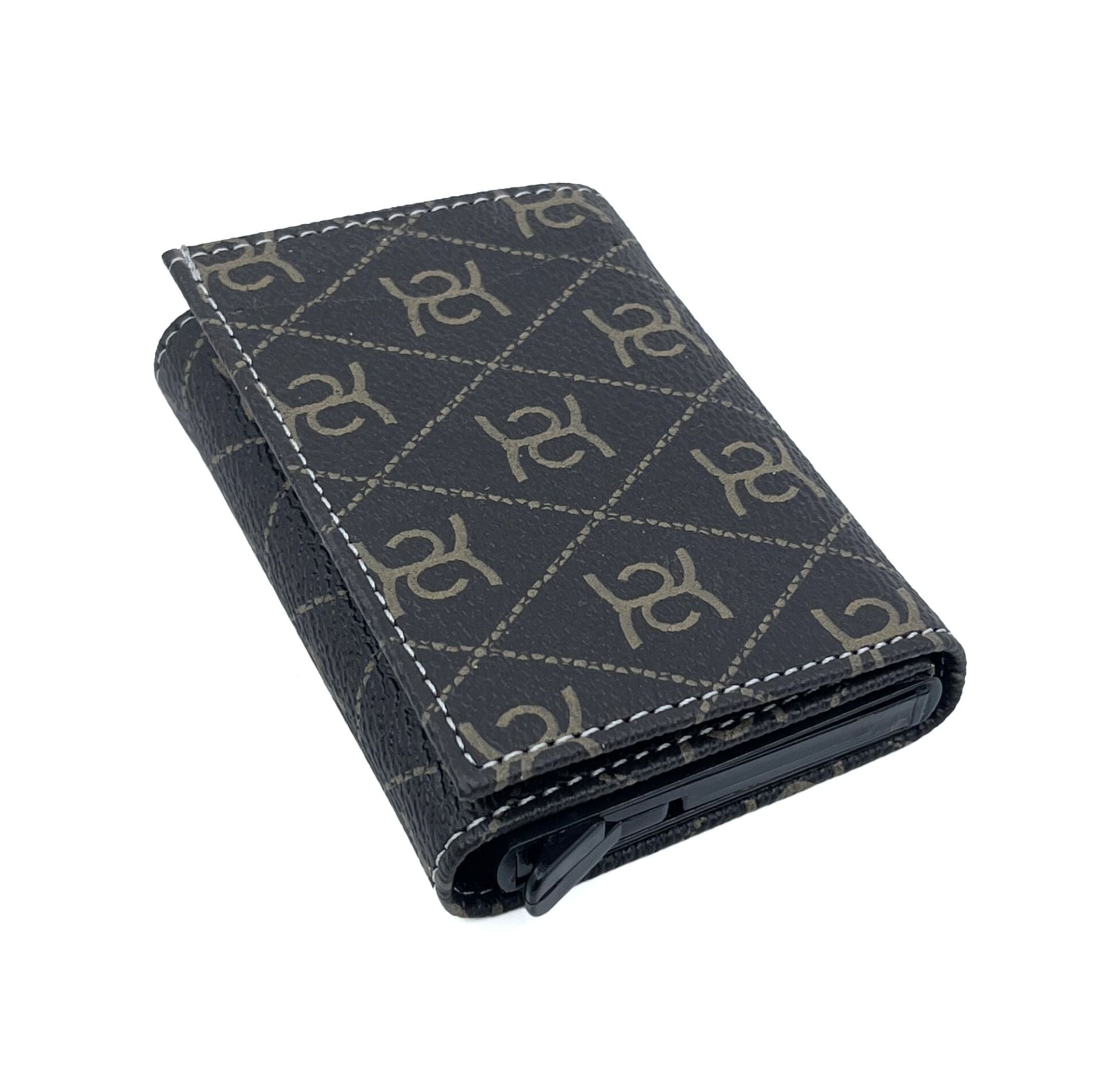 Kayader Mekanizmalı Monogram Baskı Desen Erkek Cüzdan - Kartlık - RFID Korumalı Kahverengi - Vizon