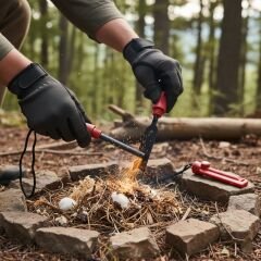 Magnezyum Çubuğu Ateş Başlatıcı – Hayatta Kalma Kiti - Koyu Kırmızı