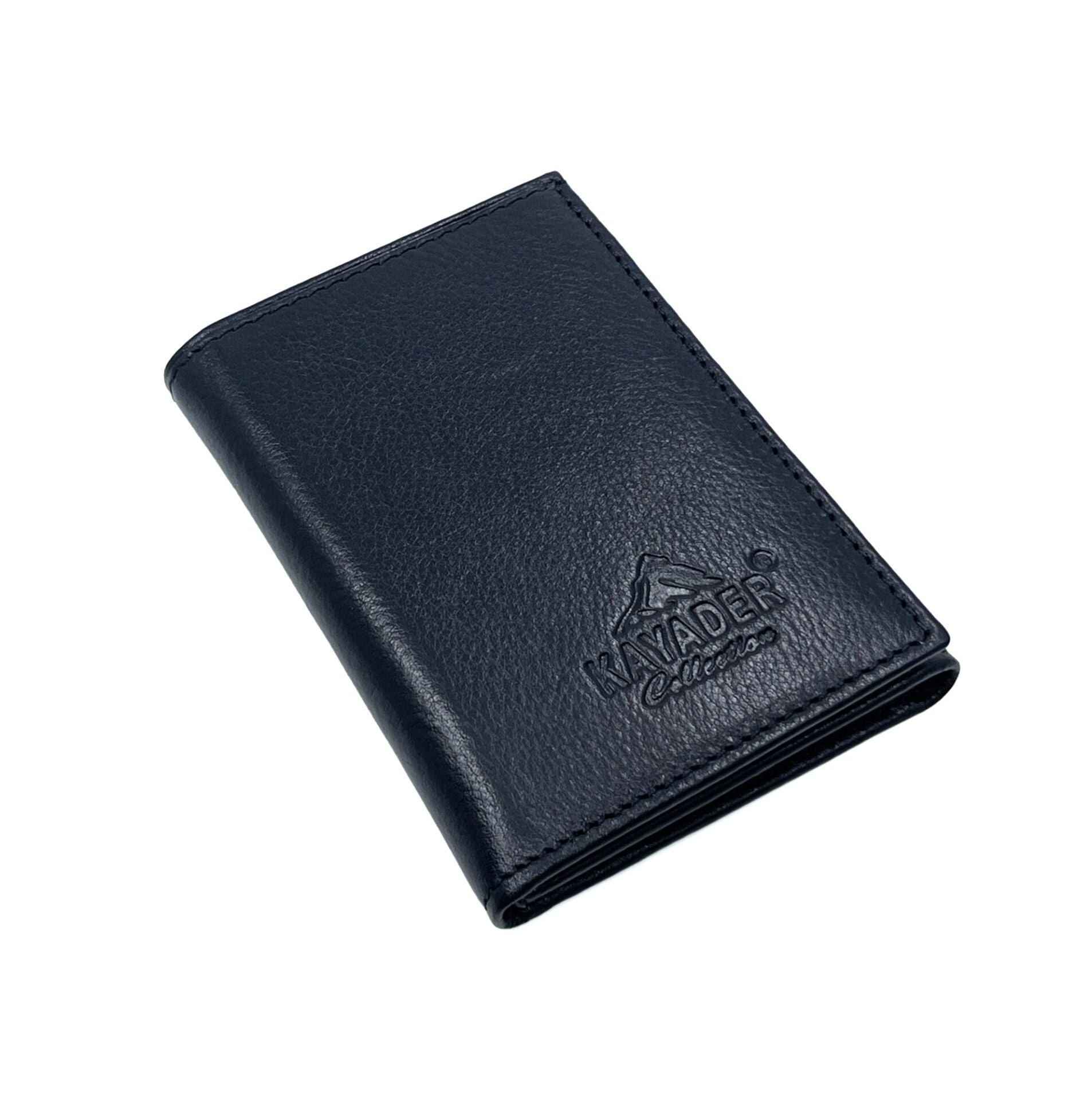 Kayader Collection %100 Hakiki Deri Dikey Katlanır Erkek Cüzdan & Kartlık – Şeffaf Kimlik / Ehliyet Pencereli Cüzdan Siyah