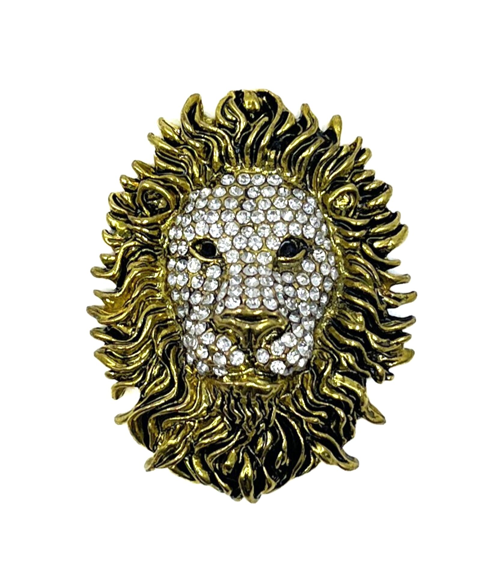 Lüks Gold Detaylı Kristal Taşlı Aslan Başı Magnet - Dekoratif Obje