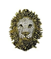 Lüks Gold Detaylı Kristal Taşlı Aslan Başı Magnet - Dekoratif Obje