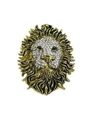 Lüks Gold Detaylı Kristal Taşlı Aslan Başı Magnet - Dekoratif Obje