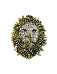 Lüks Gold Detaylı Kristal Taşlı Aslan Başı Magnet - Dekoratif Obje