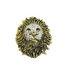 Lüks Gold Detaylı Kristal Taşlı Aslan Başı Magnet - Dekoratif Obje