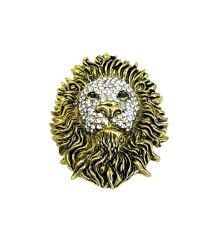 Lüks Gold Detaylı Kristal Taşlı Aslan Başı Magnet - Dekoratif Obje