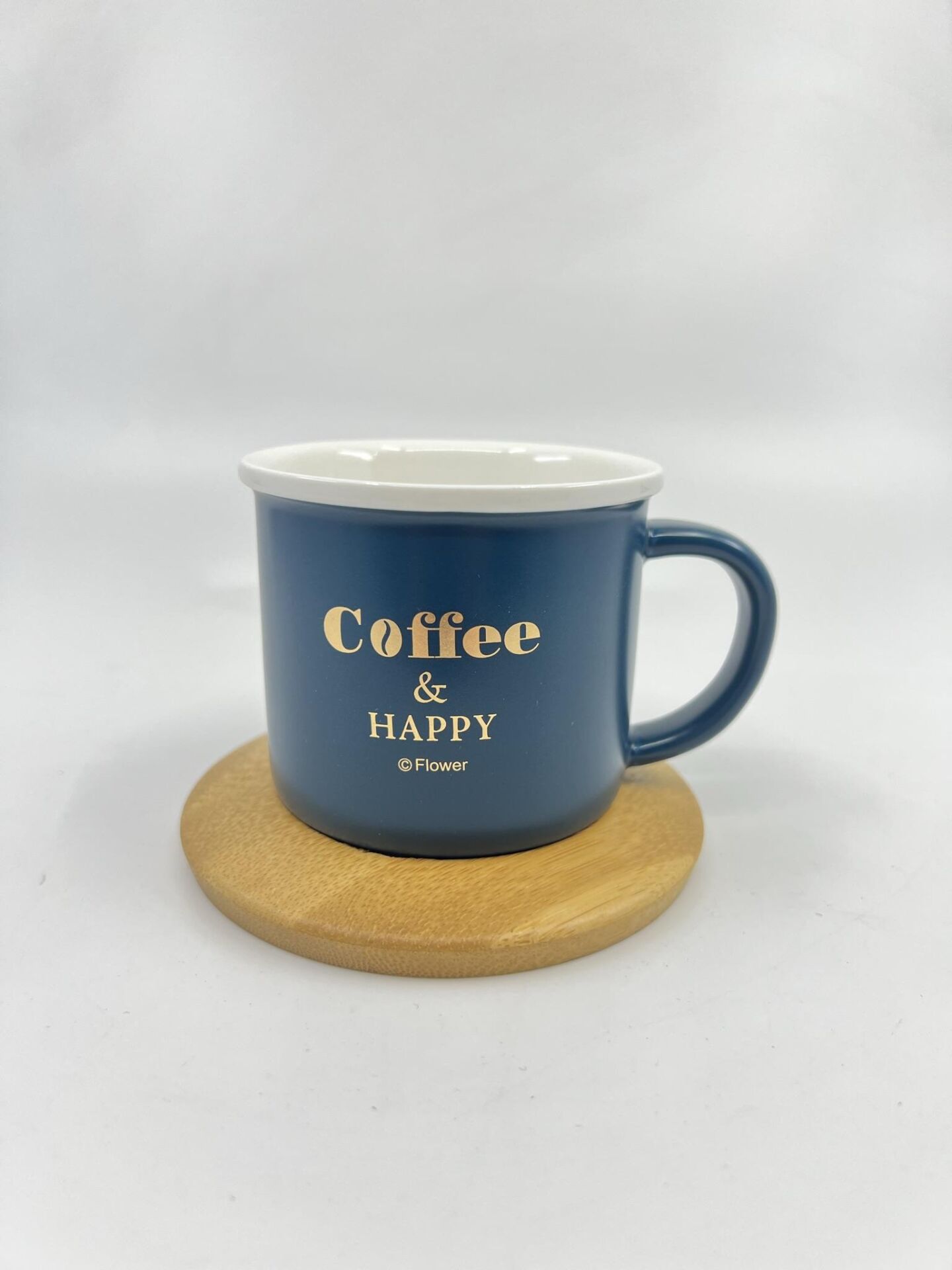 Bambu Tabaklı Seramik Kupa - Mavi