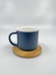 Bambu Tabaklı Seramik Kupa - Mavi