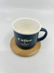 Bambu Tabaklı Seramik Kupa - Mavi