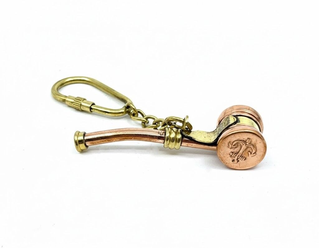 Gemi Adamı (Bocu) Düdüğü Tasarımlı Pirinç Anahtarlık - Çapa Desenli