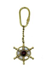 Marin Tasarım Pirinç Anahtarlık - Gemi Dümeni Figürlü Hediyelik Eşya