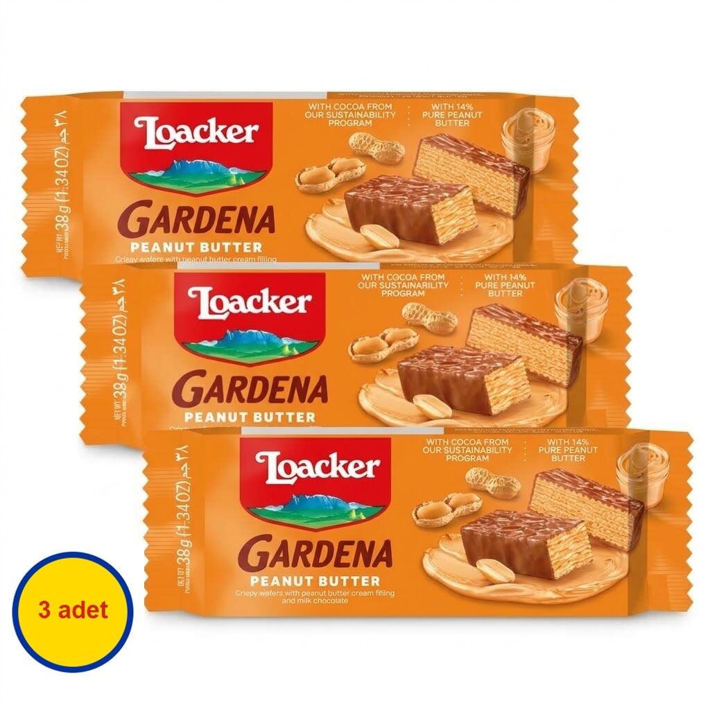 Loacker Gardena Peanut Butter - Çikolata Kaplamalı Yer Fıstığı Ezmesi Kreması Dolgulu Çıtır Gofret 38 g (3 ADET)