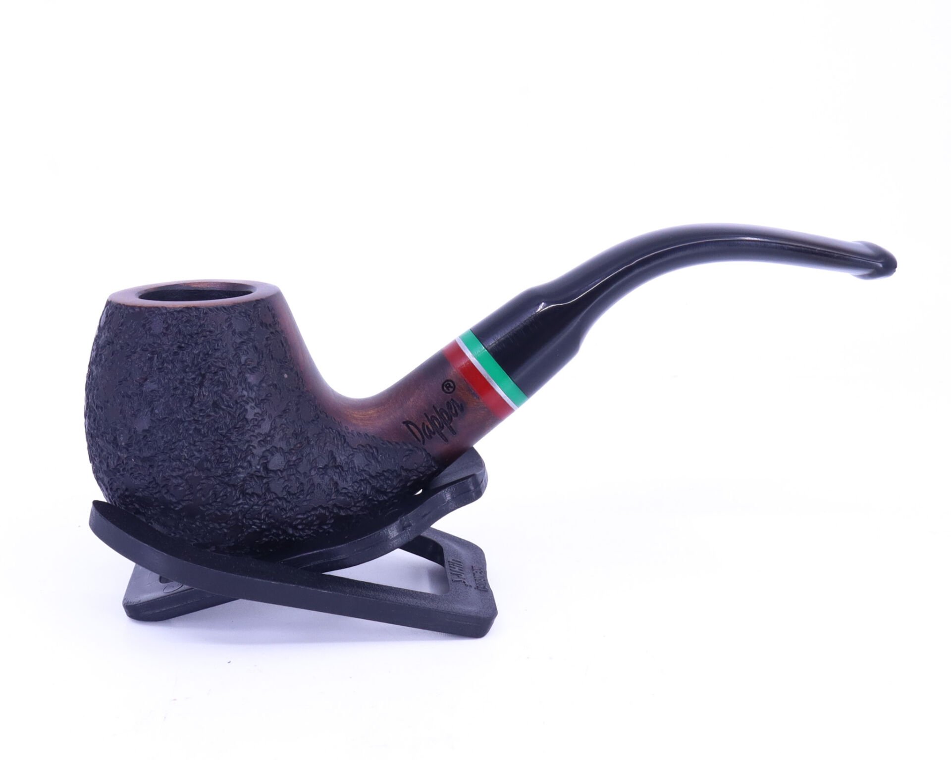 Dapper Kırmızı-Yeşil Bilezikli Briar (Gül Kökü) El İşleme 9 mm Filtreli Gemici Pipo Kahverengi