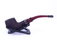 Dapper Half Bent Billiard Briar (Gül Kökü) Siyah Bilezikli  El İşleme 9 mm Filtreli Pipo Siyah