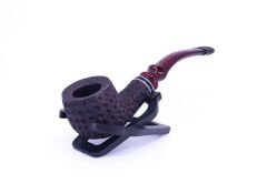 Dapper Half Bent Billiard Briar (Gül Kökü) Siyah Bilezikli  El İşleme 9 mm Filtreli Pipo Siyah