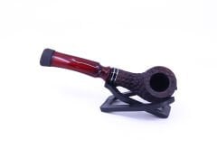 Dapper Half Bent Billiard Briar (Gül Kökü) Siyah Bilezikli  El İşleme 9 mm Filtreli Pipo Siyah