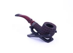 Dapper Half Bent Billiard Briar (Gül Kökü) Siyah Bilezikli  El İşleme 9 mm Filtreli Pipo Siyah