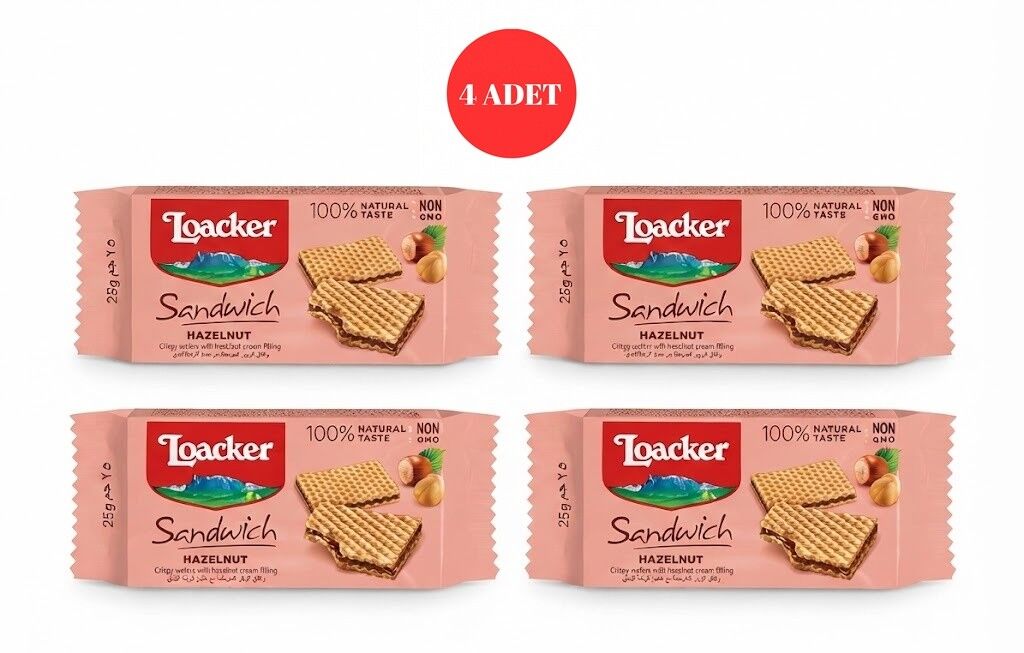 Loacker Sandwich Hazelnut - Fındıklı Krema Dolgulu Çıtır Gofret 25 g (4 ADET)