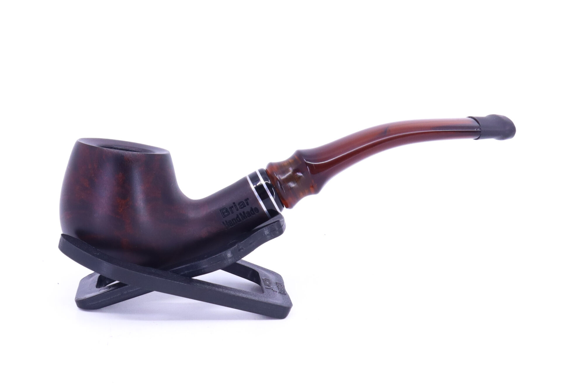 Dapper Bent Apple Briar (Gül Kökü) Siyah Bilezikli  9 mm Filtreli Pipo Kahverengi