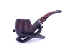 Dapper Bent Apple Briar (Gül Kökü) Siyah Bilezikli  9 mm Filtreli Pipo Kahverengi