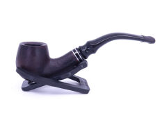 Dapper Bent Apple Briar (Gül Kökü) Siyah Bilezikli El İşleme 9 mm Filtreli Pipo - Koyu Kahverengi