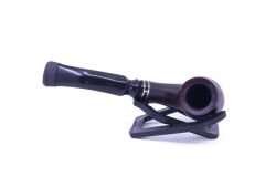 Dapper Bent Apple Briar (Gül Kökü) Siyah Bilezikli El İşleme 9 mm Filtreli Pipo - Koyu Kahverengi