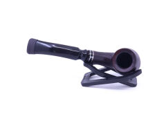 Dapper Bent Apple Briar (Gül Kökü) Siyah Bilezikli El İşleme 9 mm Filtreli Pipo - Koyu Kahverengi